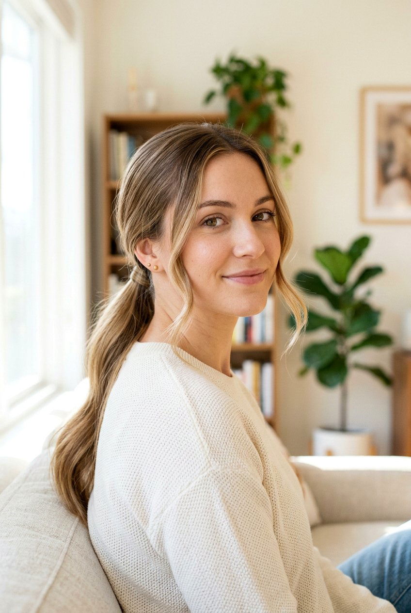 Low Ponytail With Face Framing Pieces - 20 pretty hairstyles for women - 20 pretty hairstyles for women