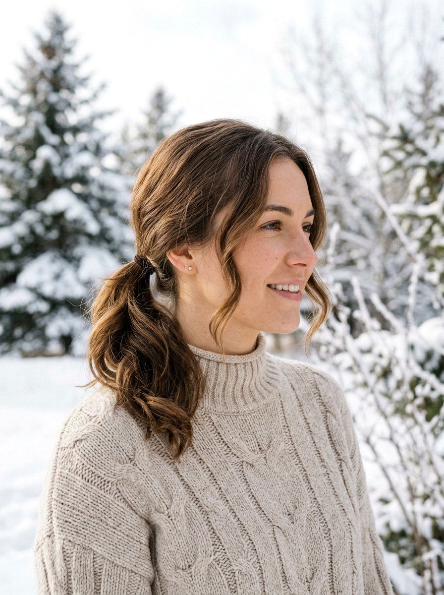 Low Ponytail With Face Framing Pieces - 20 easy hairstyle for school run moms - 20 easy hairstyle for school run moms