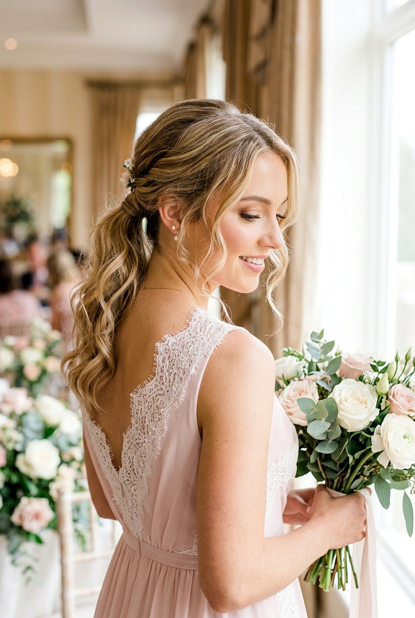 Low Ponytail With Face Framing Pieces For Bridesmaids - 20 bridesmaid low ponytail hairstyle - 20 bridesmaid low ponytail hairstyle