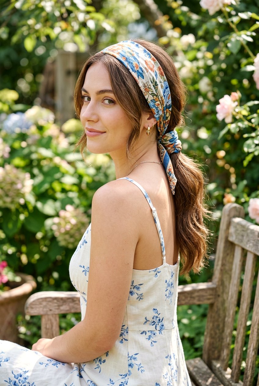 Low Ponytail With Headband Scarf - 20 scarf ponytail hairstyle - 20 scarf ponytail hairstyle