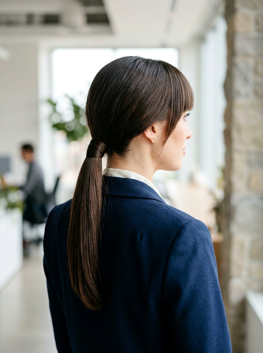 Low Ponytail With Long Bangs - 20 simple hairstyle for long layers and bangs - 20 simple hairstyle for long layers and bangs