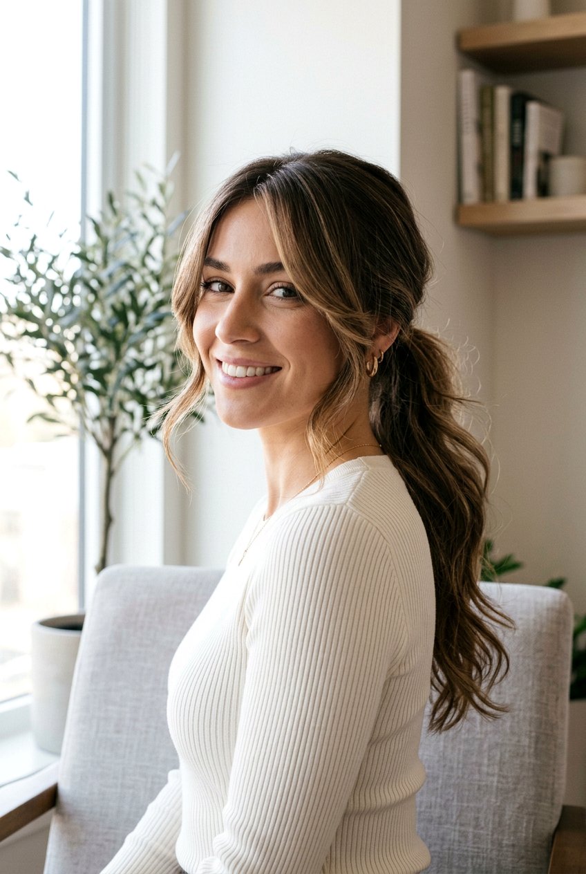 Low Ponytail With Long Face Framing Pieces - 20 low ponytail with face framing pieces - 20 low ponytail with face framing pieces