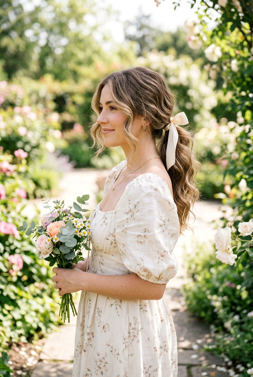 Low Ponytail With Loose Face Framing Pieces And Bow - 20 christmas bow ponytail - 20 christmas bow ponytail