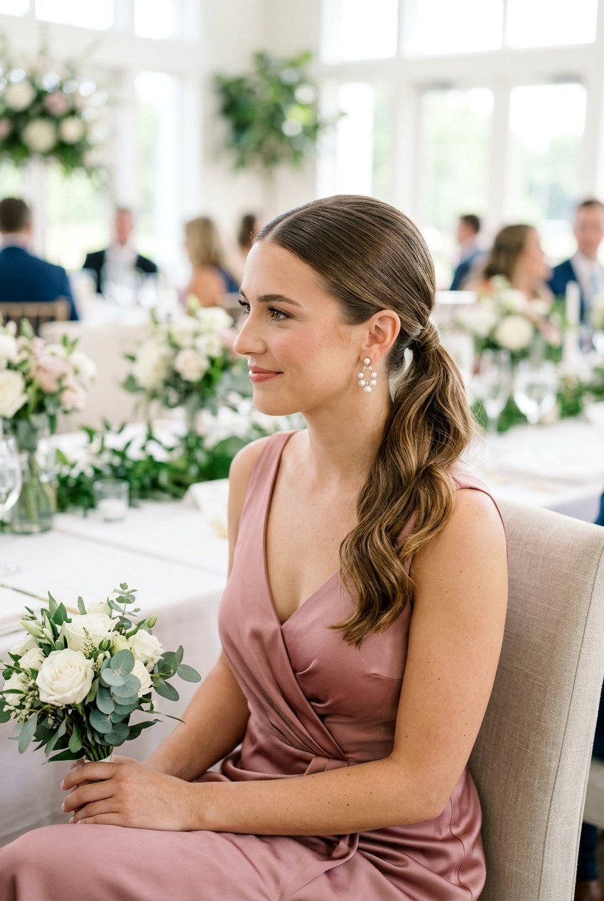 Low Ponytail With Middle Part For Bridesmaids - 20 bridesmaid low ponytail hairstyle - 20 bridesmaid low ponytail hairstyle