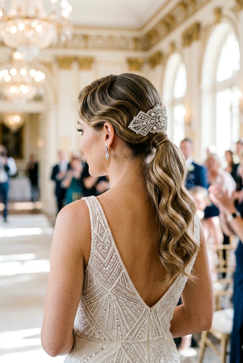 20 Romantic Bridal Low Ponytail With Waves For Your Day