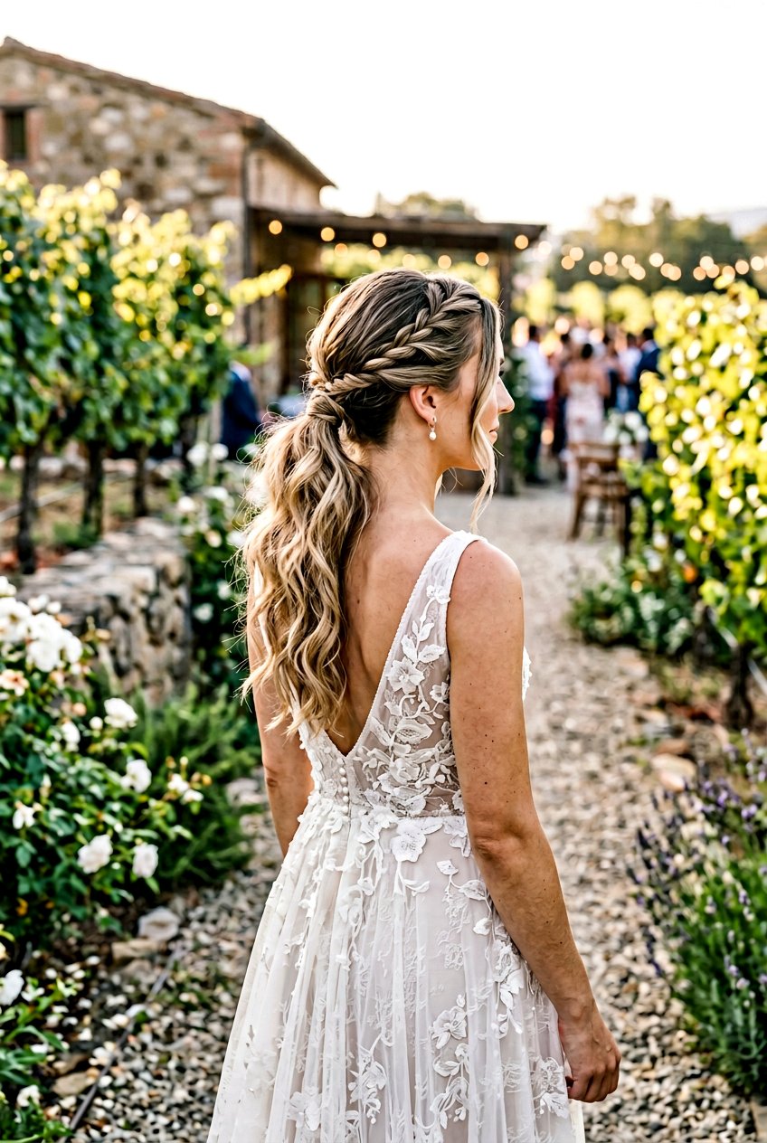 Low Ponytail With Rope Twist And Loose Waves - 20 bridal low ponytail with waves - 20 bridal low ponytail with waves