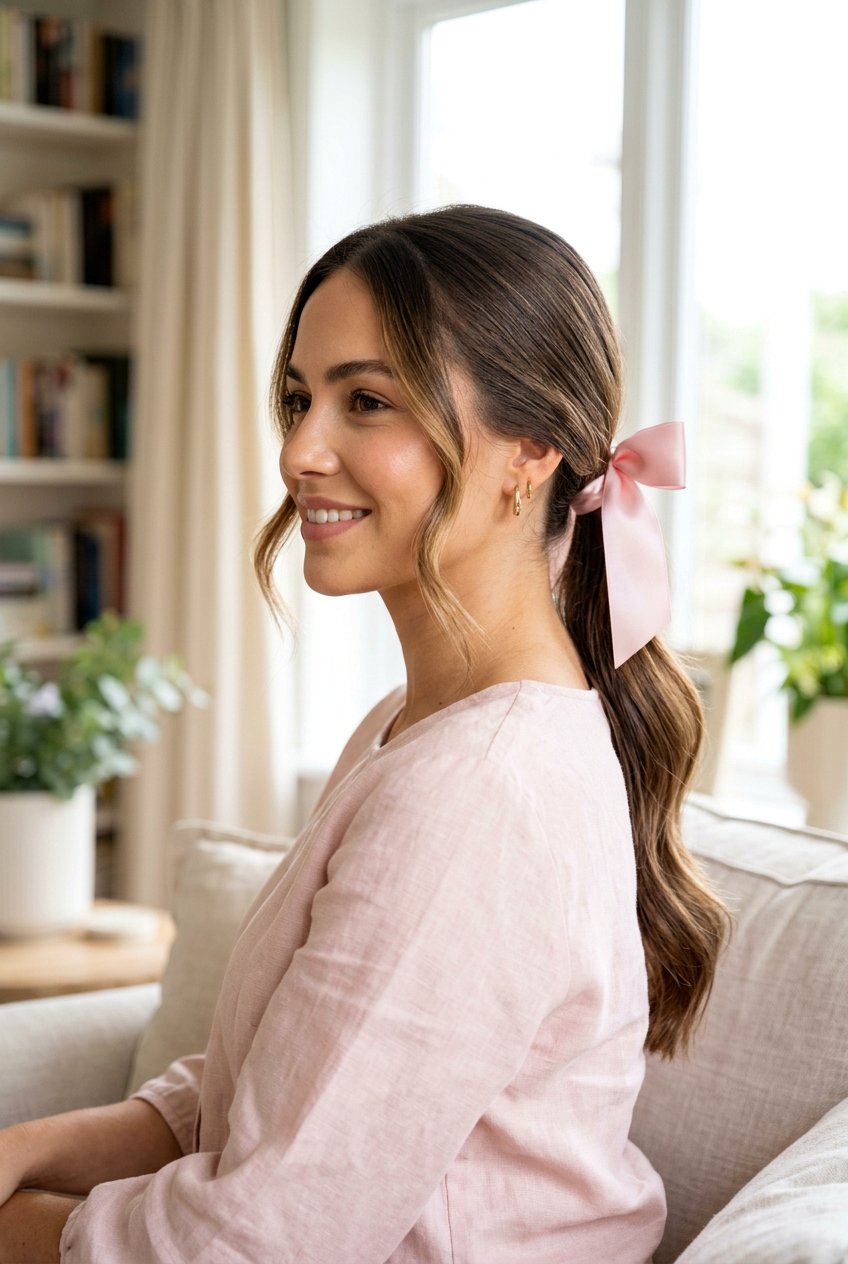 Low Ponytail With Satin Bow - 20 coquette hairstyles - 20 coquette hairstyles