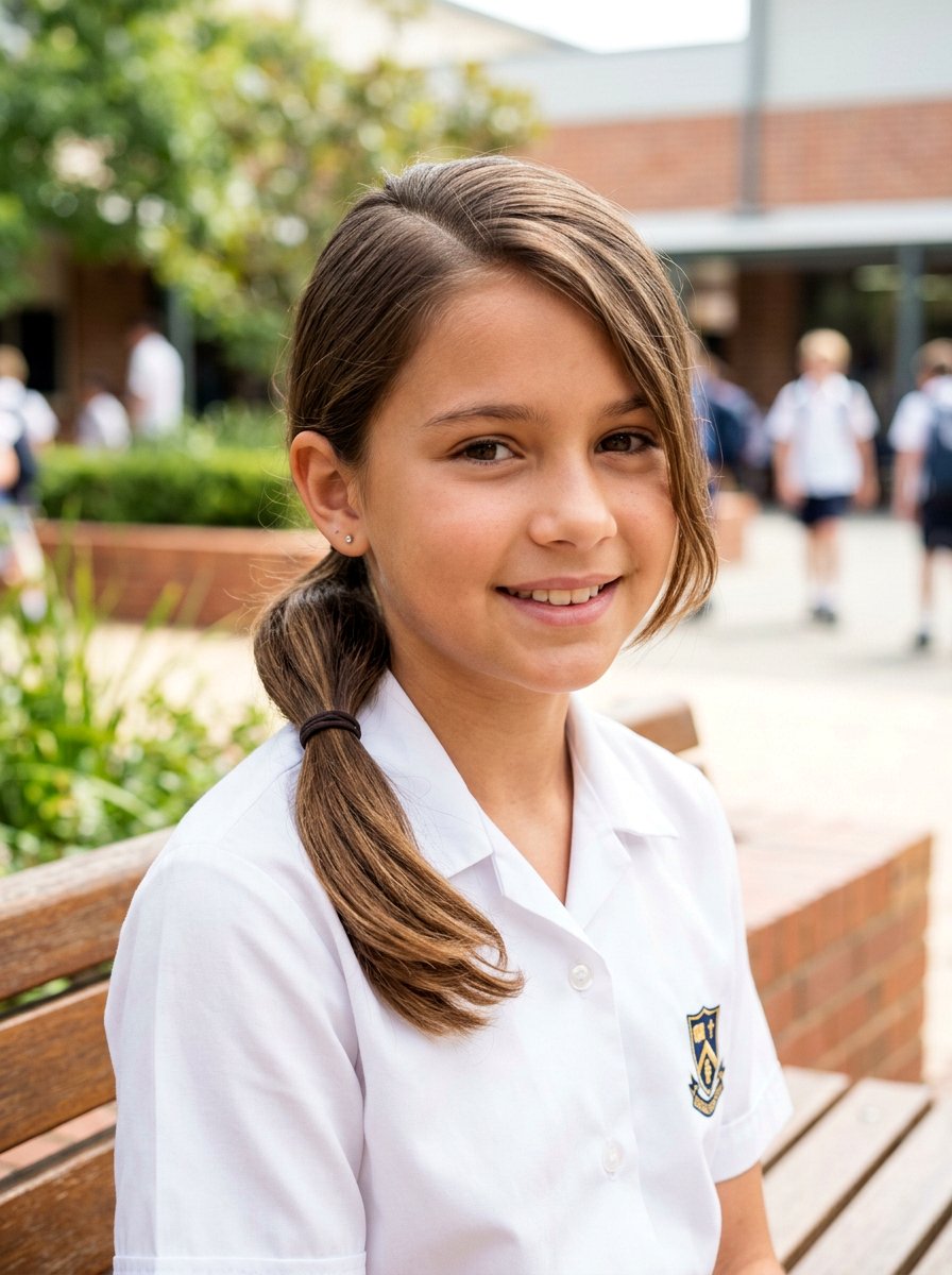 Low Ponytail With Side Part - 20 quick school hairstyle for medium hair - 20 quick school hairstyle for medium hair