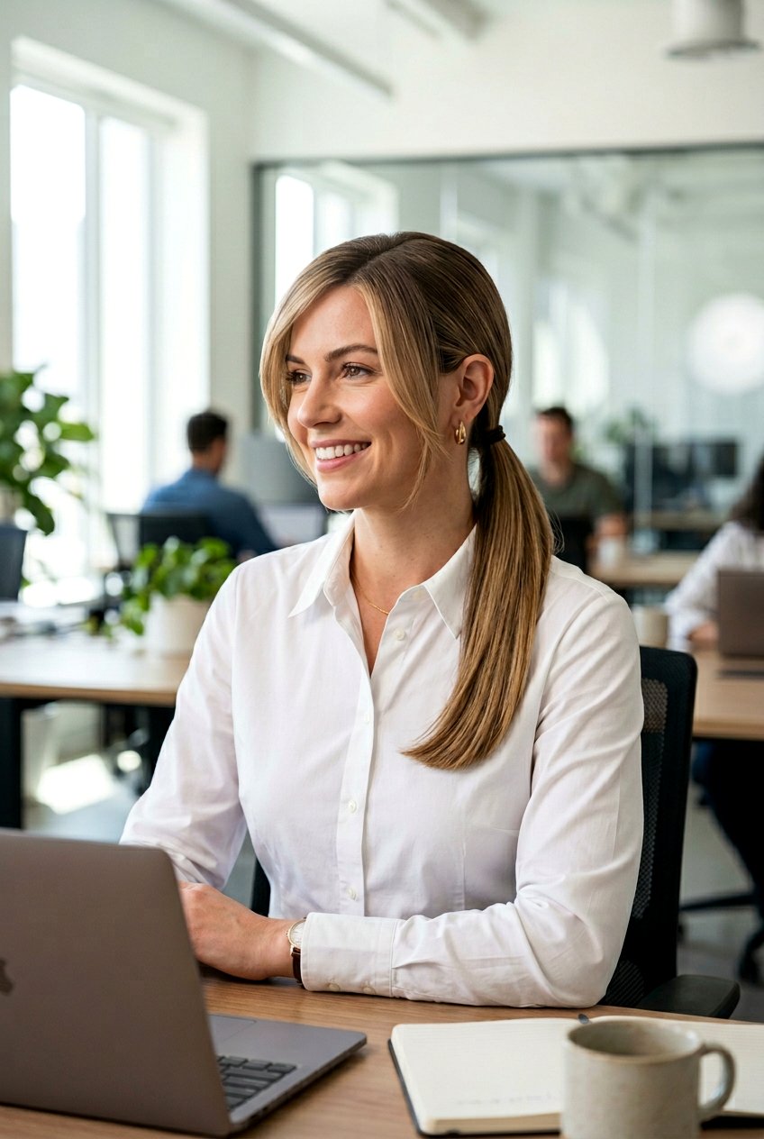 Low Ponytail With Side Part And Face Framing Pieces - 20 low ponytail with face framing pieces - 20 low ponytail with face framing pieces