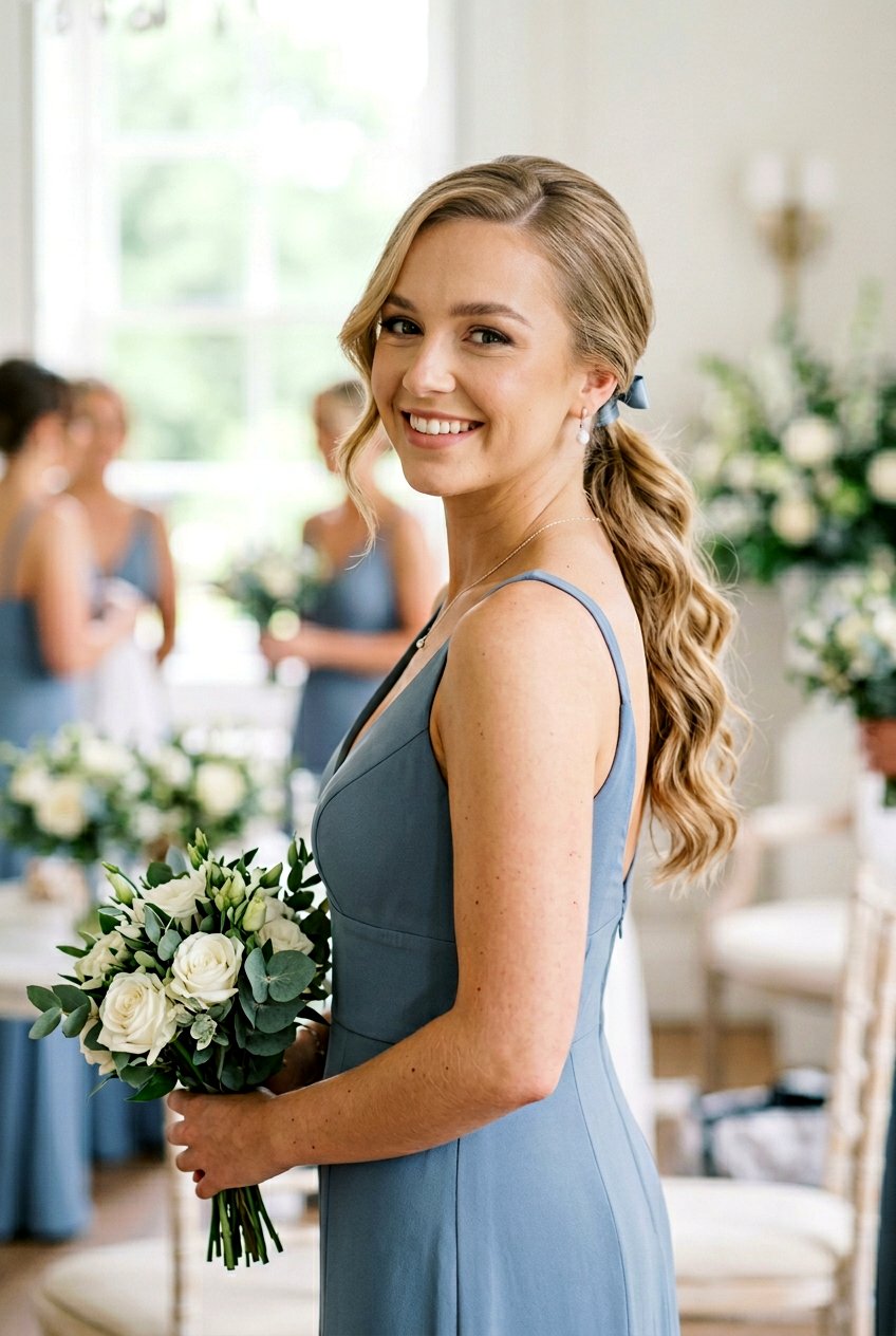 Low Ponytail With Side Part For Bridesmaids - 20 bridesmaid low ponytail hairstyle - 20 bridesmaid low ponytail hairstyle