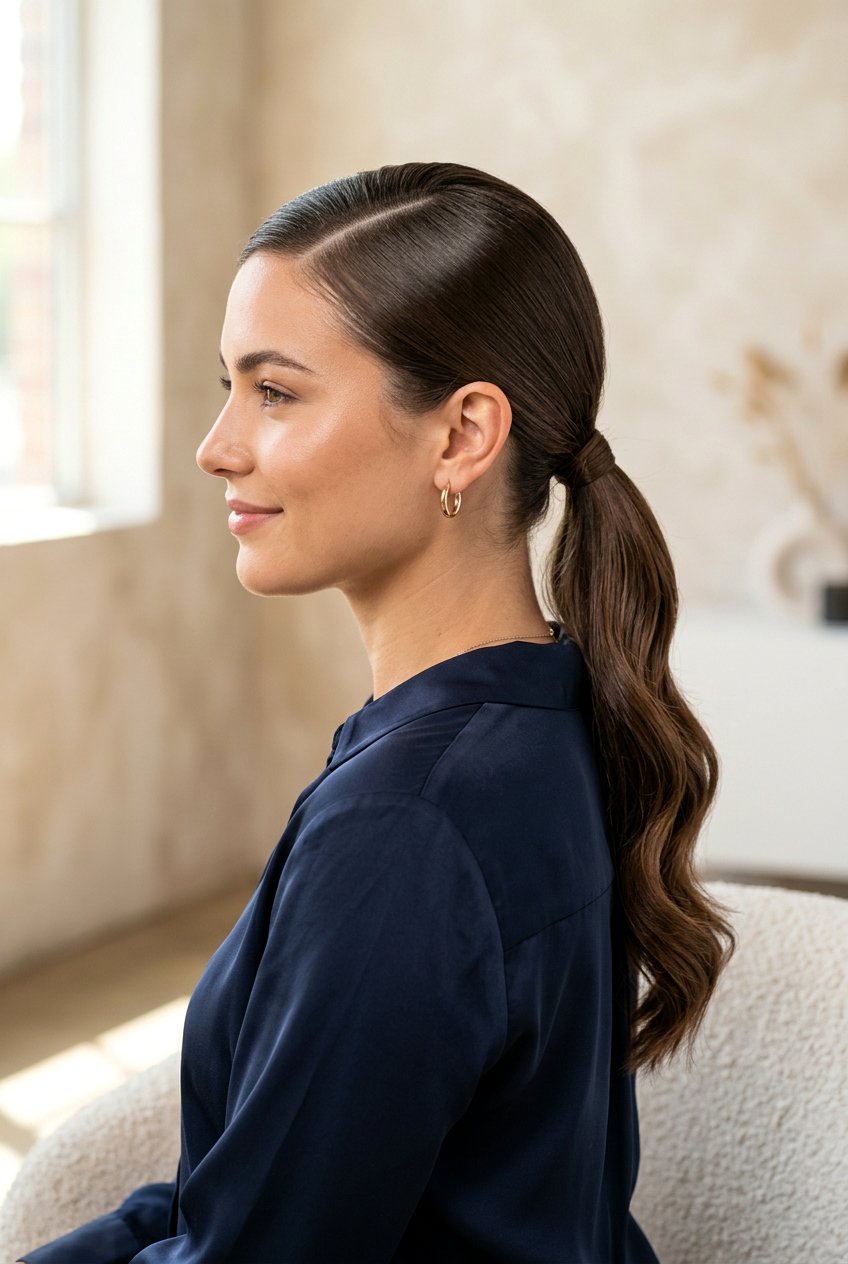 Low Ponytail With Side Part - 20 frizz free ponytail hairstyles - 20 frizz free ponytail hairstyles