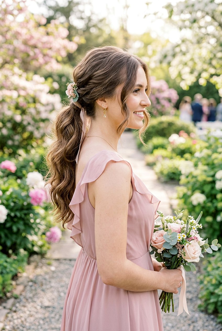 Low Ponytail With Soft Waves For Bridesmaids - 20 bridesmaid low ponytail hairstyle - 20 bridesmaid low ponytail hairstyle