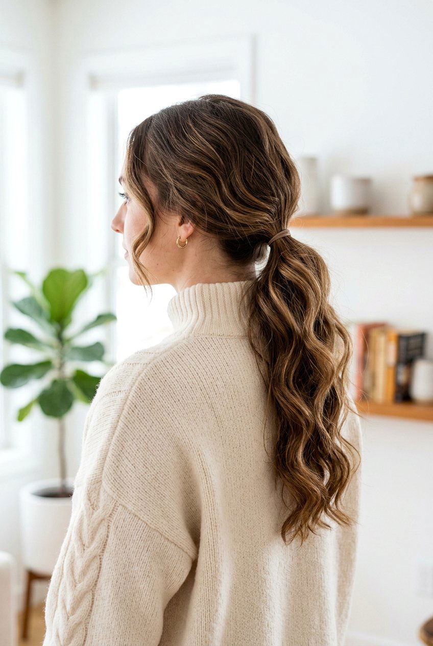 Low Ponytail With Soft Waves For Home Office - 20 tidy hairstyles for work from home - 20 tidy hairstyles for work from home