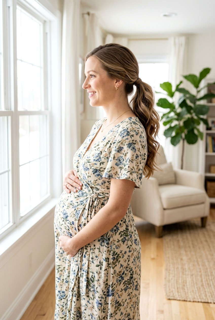 Low Ponytail With Soft Waves Maternity Hair - 20 maternity shoot waves hairstyle - 20 maternity shoot waves hairstyle