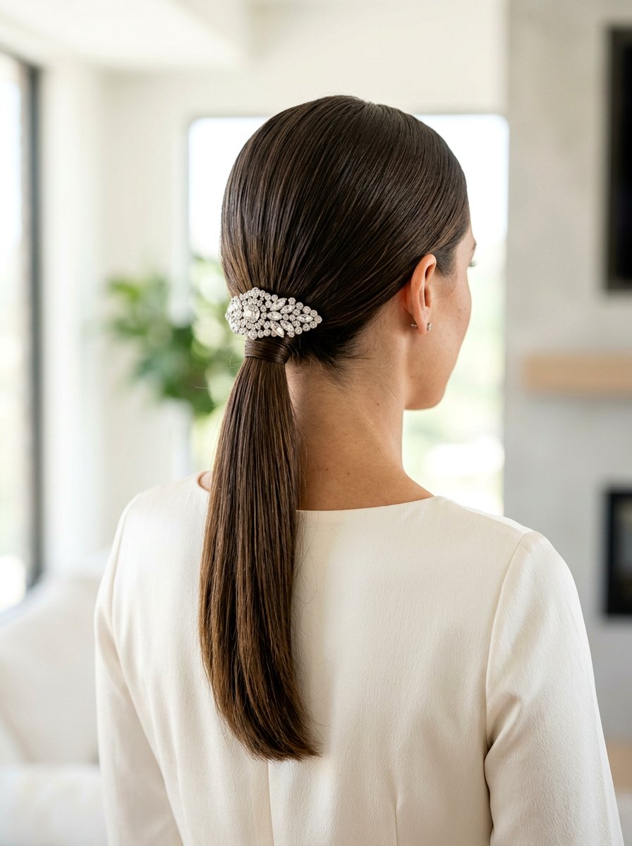 Low Ponytail With Sparkly Accessories New Year Hairstyle - 20 new year party hairstyles - 20 new year party hairstyles
