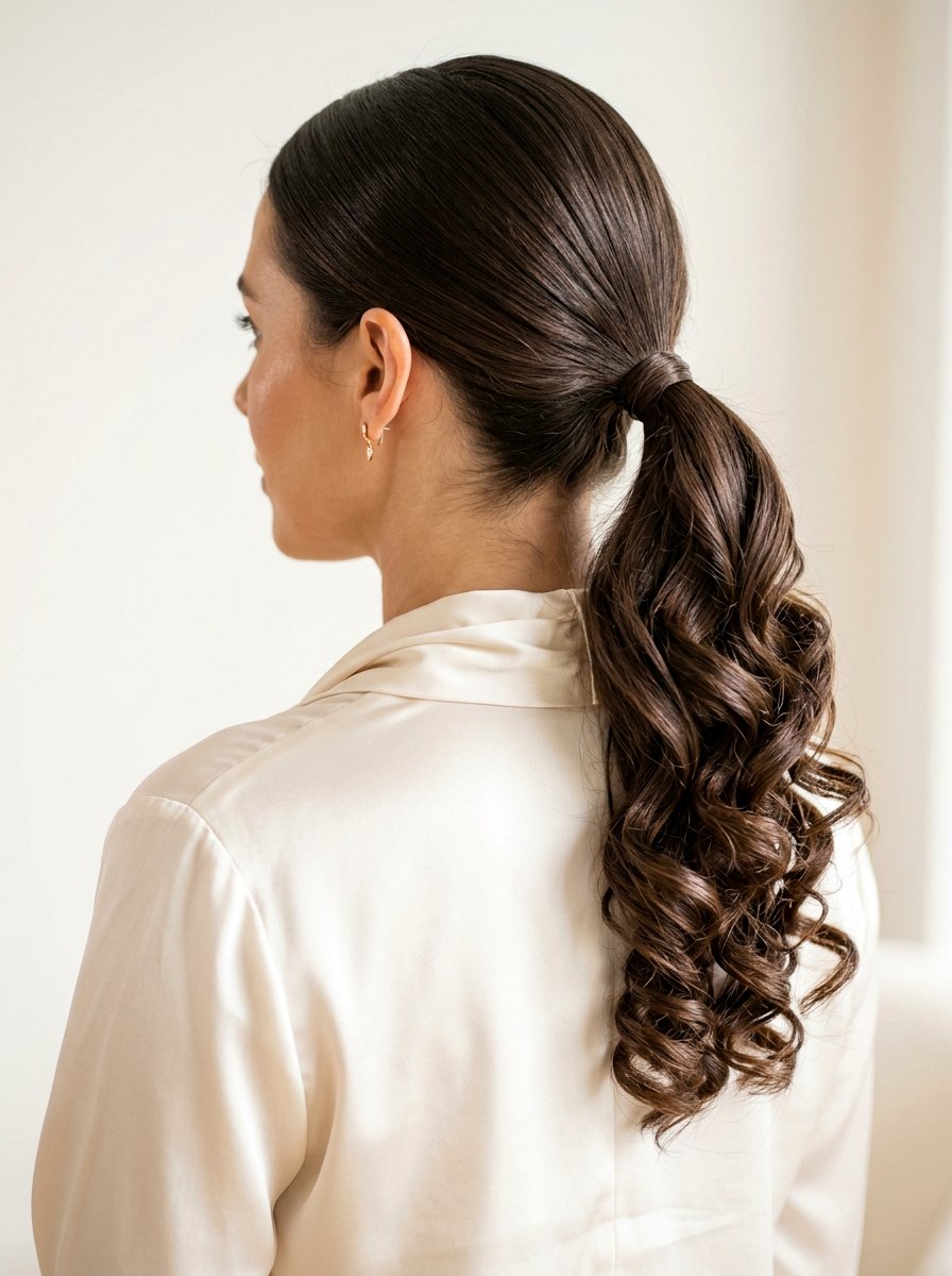 Low Ponytail With Spiral Curled Ends - 20 soft glam hairstyle with ponytail - 20 soft glam hairstyle with ponytail