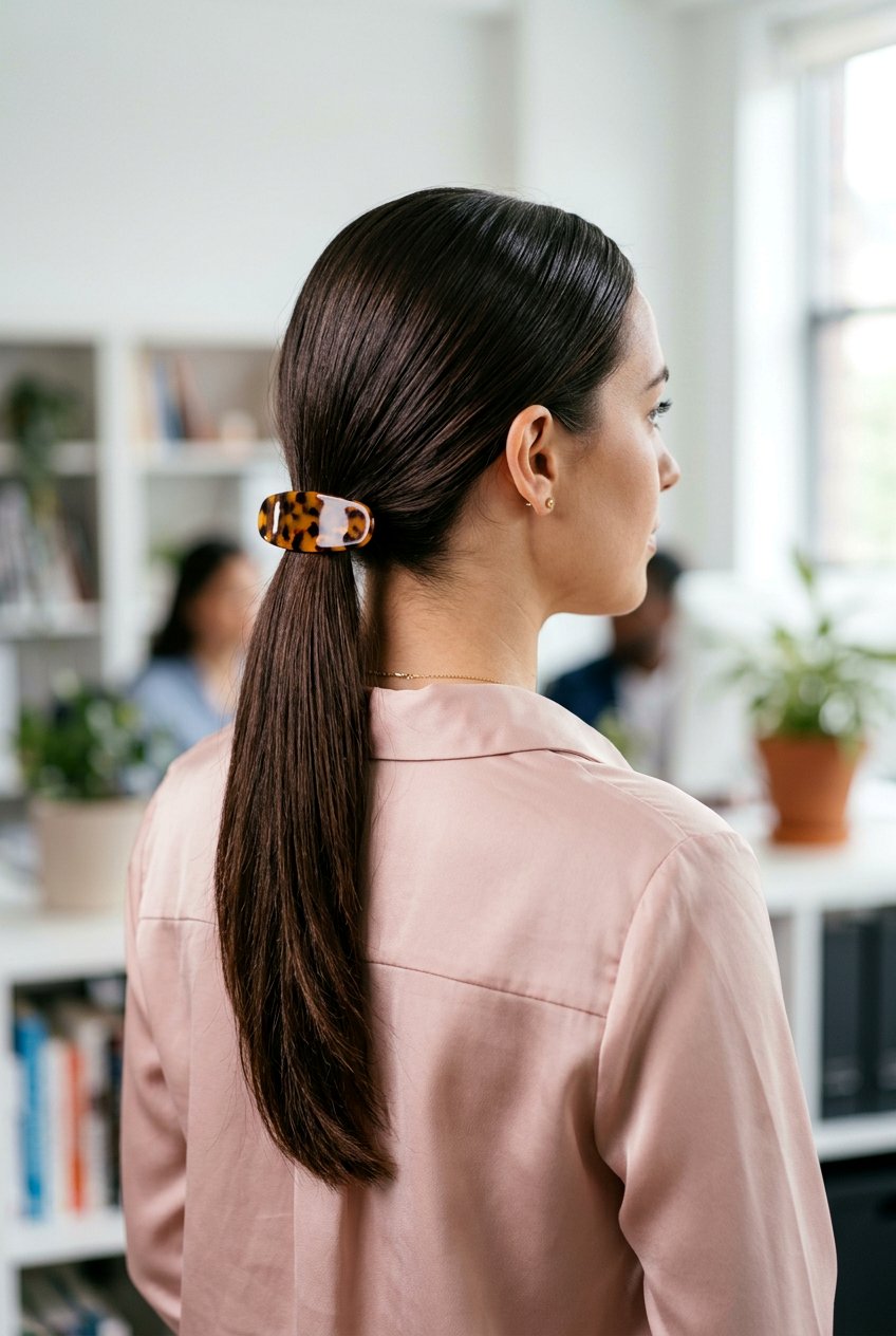 Low Ponytail With Tortoiseshell Clip - 20 claw clip ponytail hairstyle - 20 claw clip ponytail hairstyle