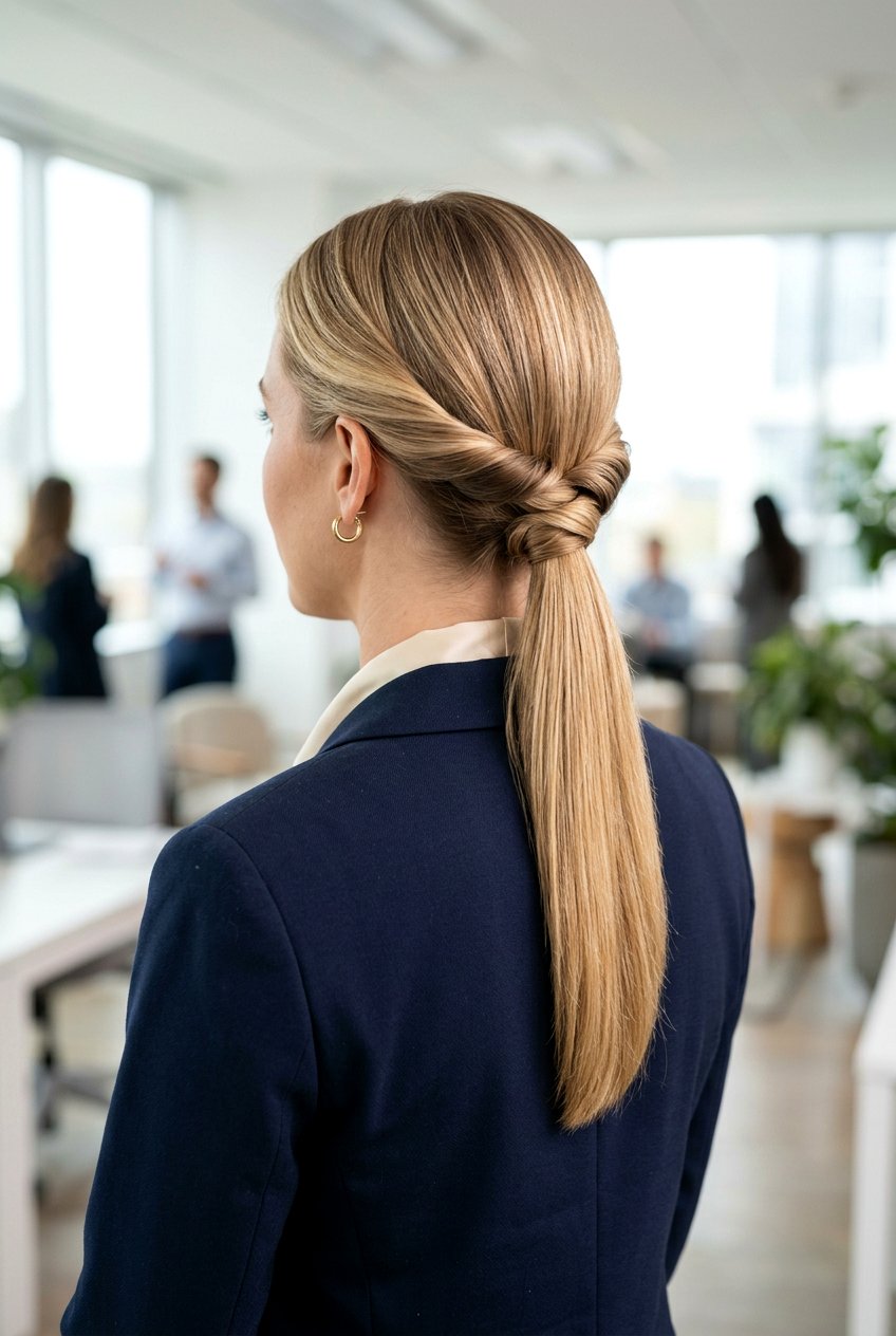 Low Ponytail With Twist - 20 easy morning hairstyle for shoulder length hair - 20 easy morning hairstyle for shoulder length hair