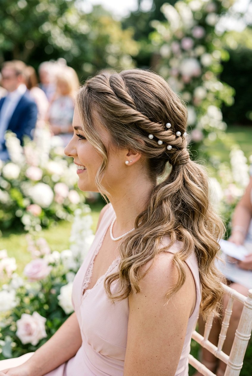 Low Ponytail With Twisted Crown and Waves - 20 bridesmaid ponytail with waves - 20 bridesmaid ponytail with waves