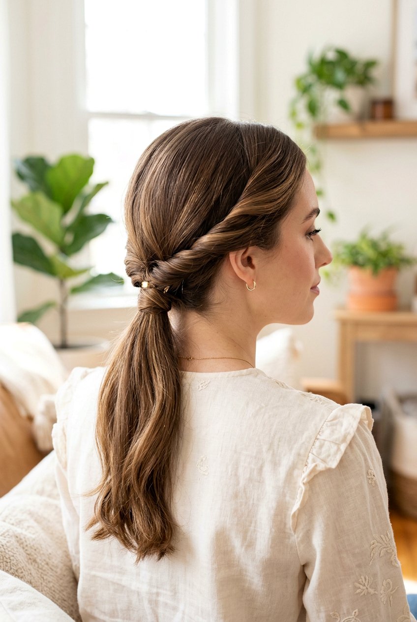 Low Ponytail With Twisted Sides - 20 frizz free ponytail hairstyles - 20 frizz free ponytail hairstyles