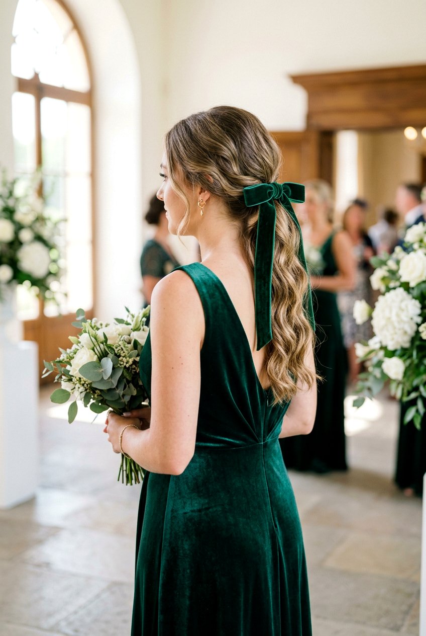 Low Ponytail With Velvet Bow For Bridesmaids - 20 bridesmaid low ponytail hairstyle - 20 bridesmaid low ponytail hairstyle