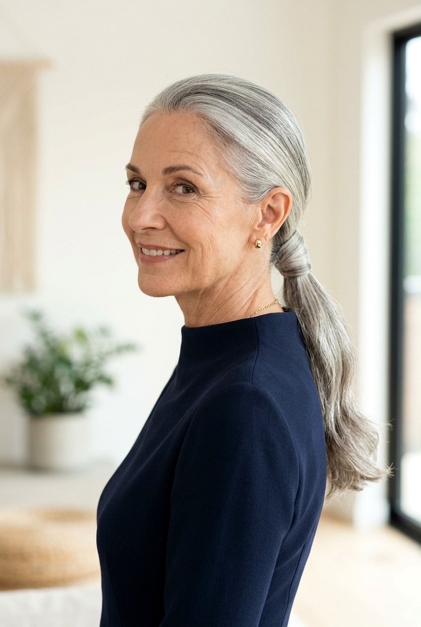 Low Ponytail With Wrap - 20 wedding guest hairstyles for older women - 20 wedding guest hairstyles for older women