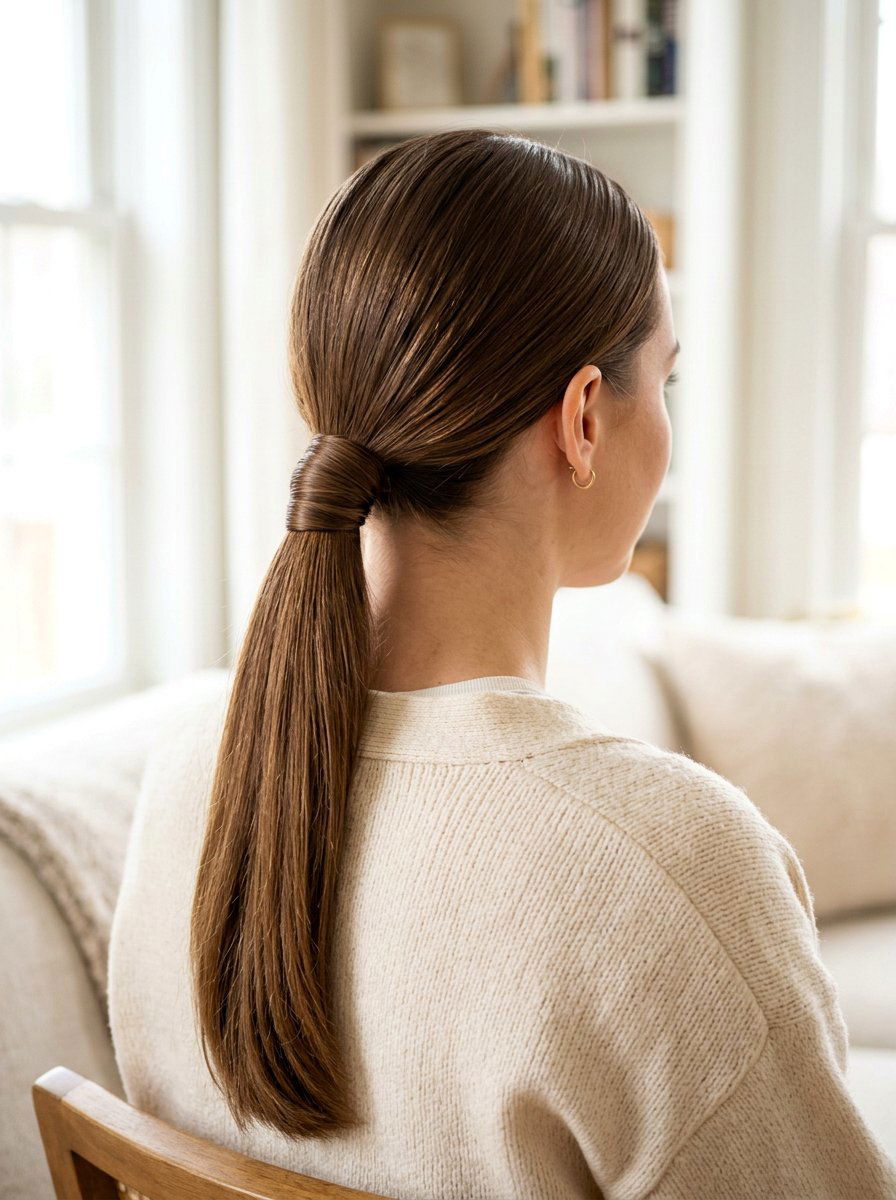 Low Ponytail With Wrapped Base - 20 sleek hairstyle for office meeting - 20 sleek hairstyle for office meeting