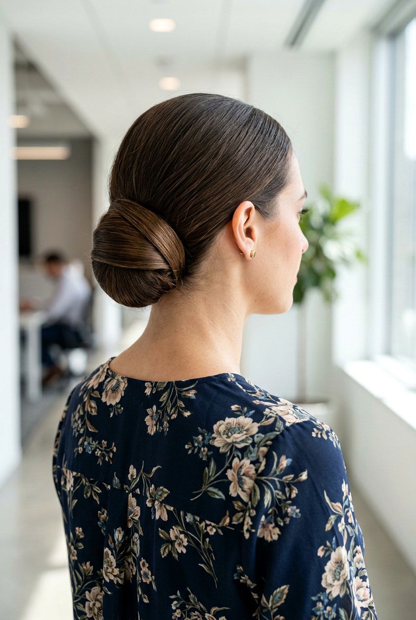 Low Profile Chignon - 20 simple hairstyle for interview with long hair - 20 simple hairstyle for interview with long hair