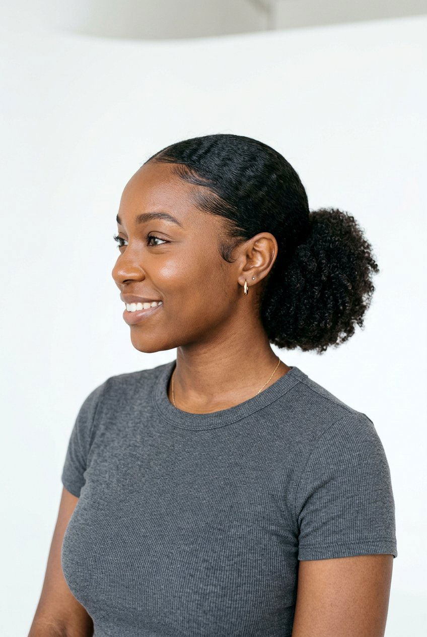 Low Puff Ponytail on Natural Hair - 20 easy protective styles without extensions - 20 easy protective styles without extensions