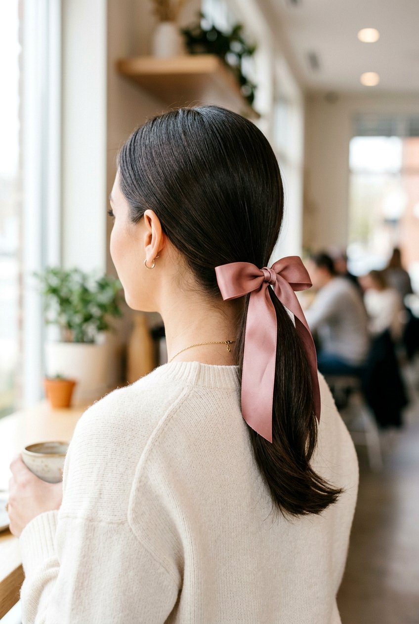 Low Ribbon Ponytail - 20 ribbon ponytail hairstyles - 20 ribbon ponytail hairstyles