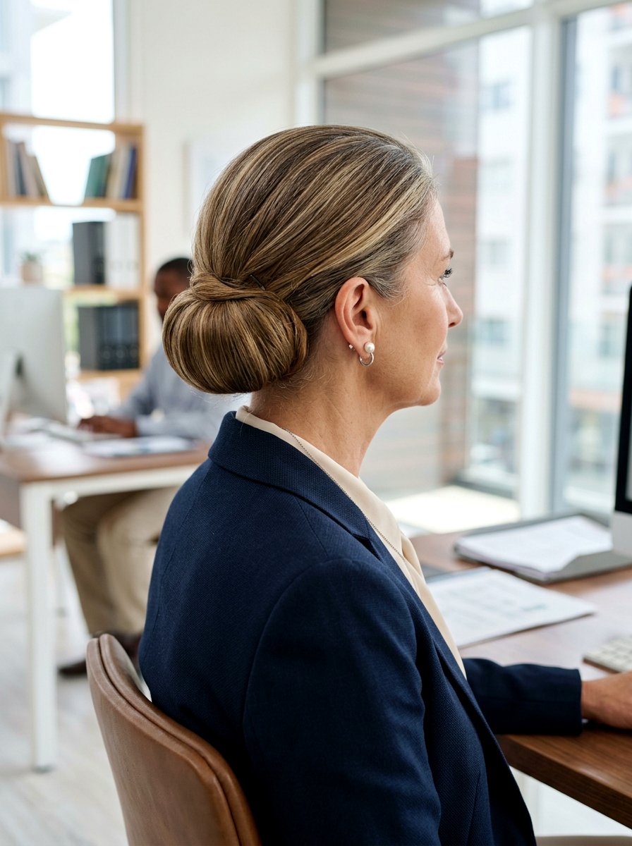 Low Rolled Chignon - 20 interview hairstyle for mature women - 20 interview hairstyle for mature women