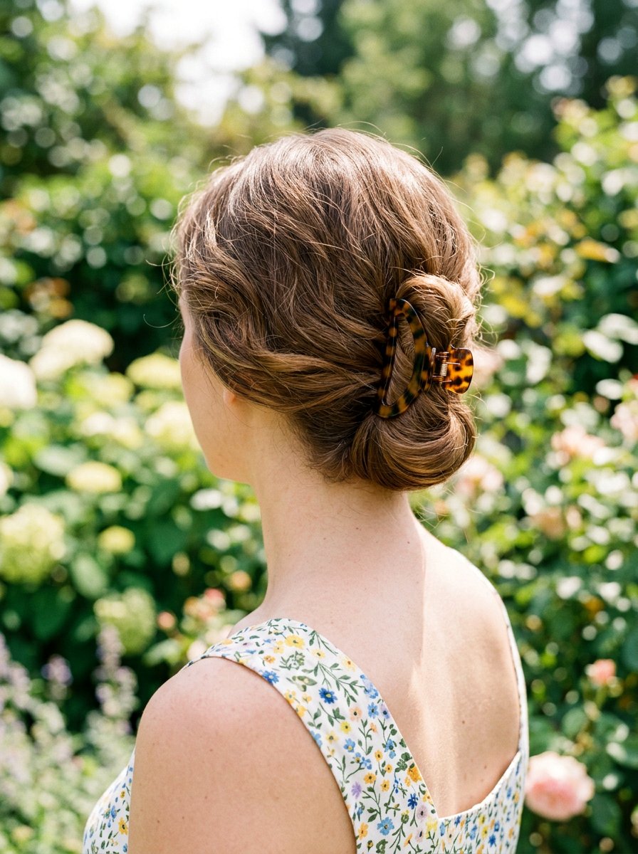 Low Rolled Claw Clip Updo - 20 claw clip hairstyle for beach vacation - 20 claw clip hairstyle for beach vacation