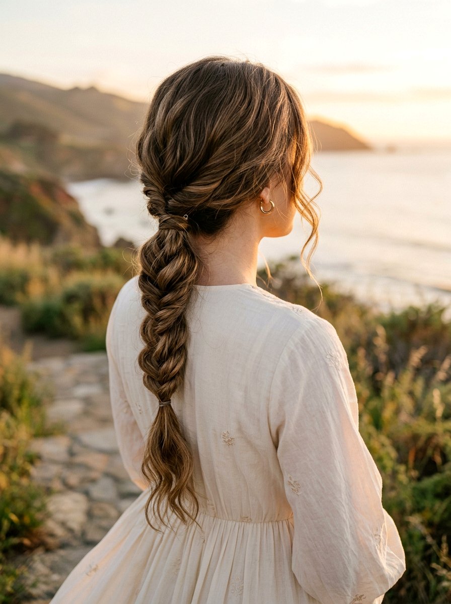 Low Rope Braided Ponytail for Beach Sunset Walk - 20 vacation ponytail with braids - 20 vacation ponytail with braids