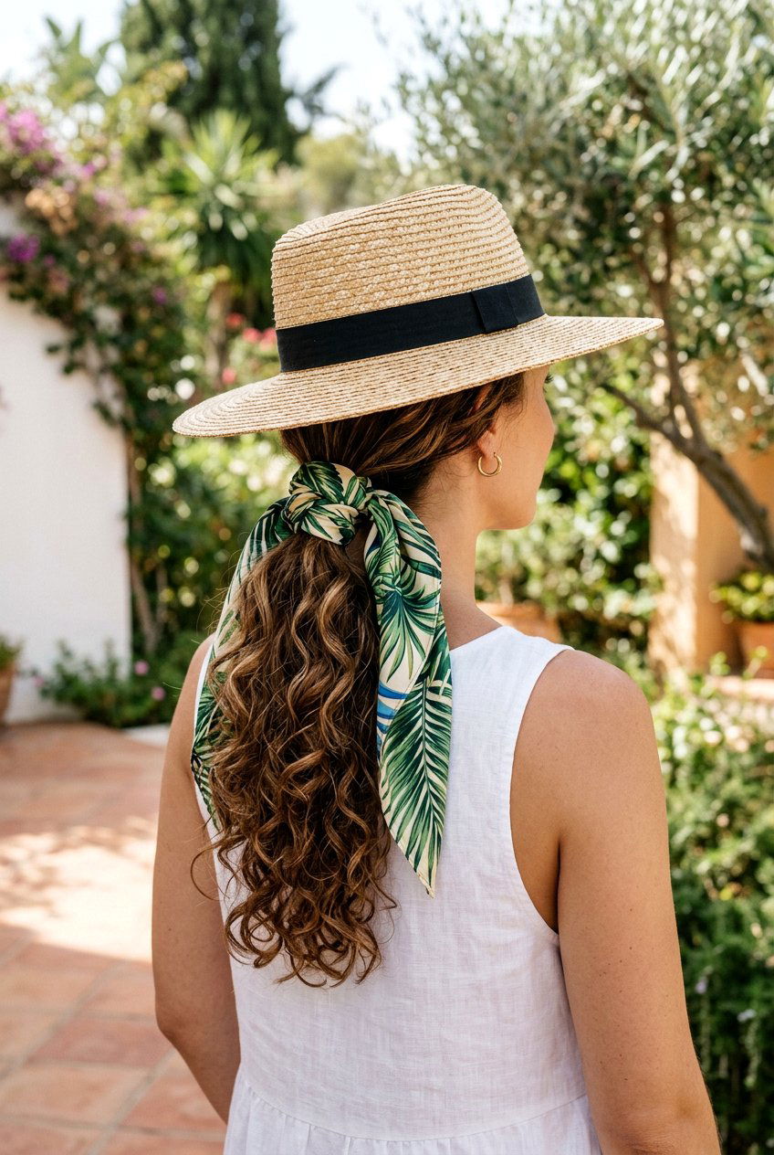 Low Scarf Wrapped Ponytail With Curls - 20 tropical ponytail hairstyle with curls - 20 tropical ponytail hairstyle with curls