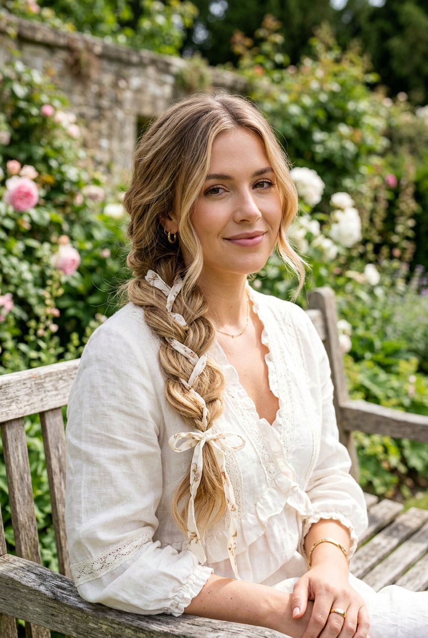 Low Side Braid With Ribbon - 20 coquette ribbon hairstyle - 20 coquette ribbon hairstyle