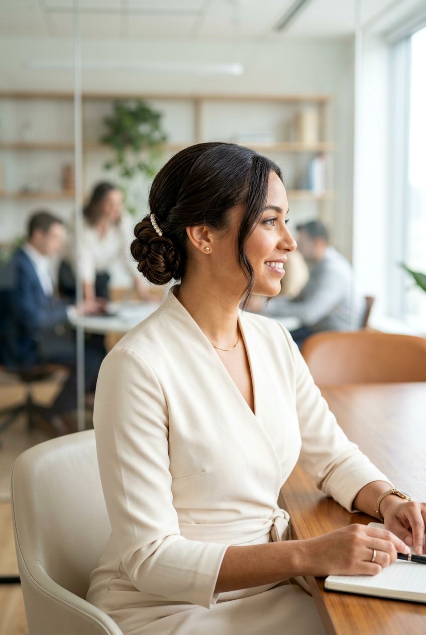 Low Side Bun - 20 simple hairstyle for interview with medium hair - 20 simple hairstyle for interview with medium hair