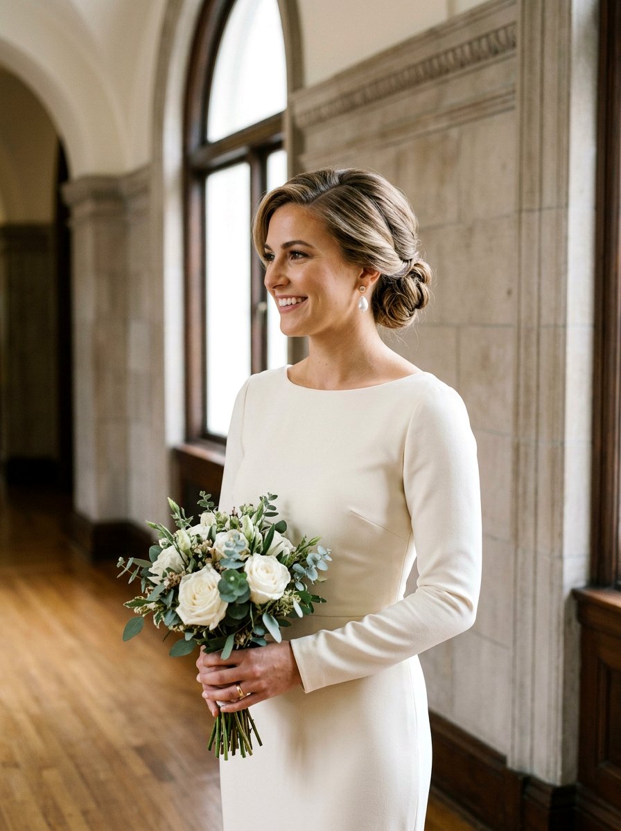 Low Side Bun Courthouse Wedding Hair - 20 simple courthouse wedding hairstyle - 20 simple courthouse wedding hairstyle