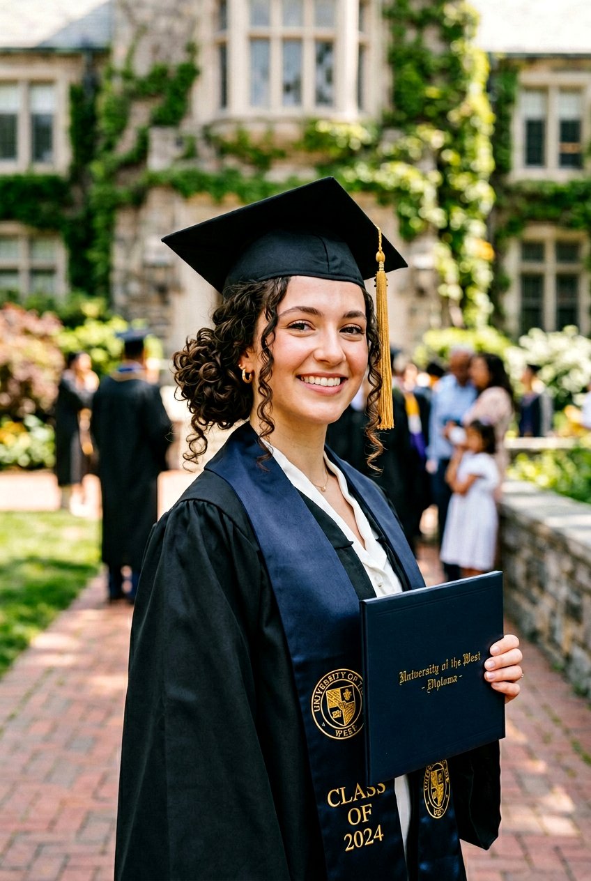 Low Side Bun With Curly Ends And Graduation Cap - 20 graduation curls with cap - 20 graduation curls with cap