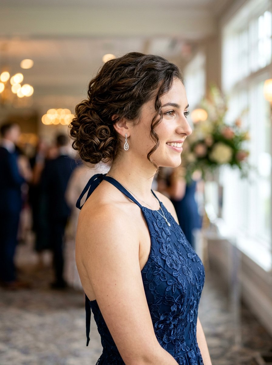 Low Side Swept Curly Bun - 20 prom side swept curls hairstyle - 20 prom side swept curls hairstyle