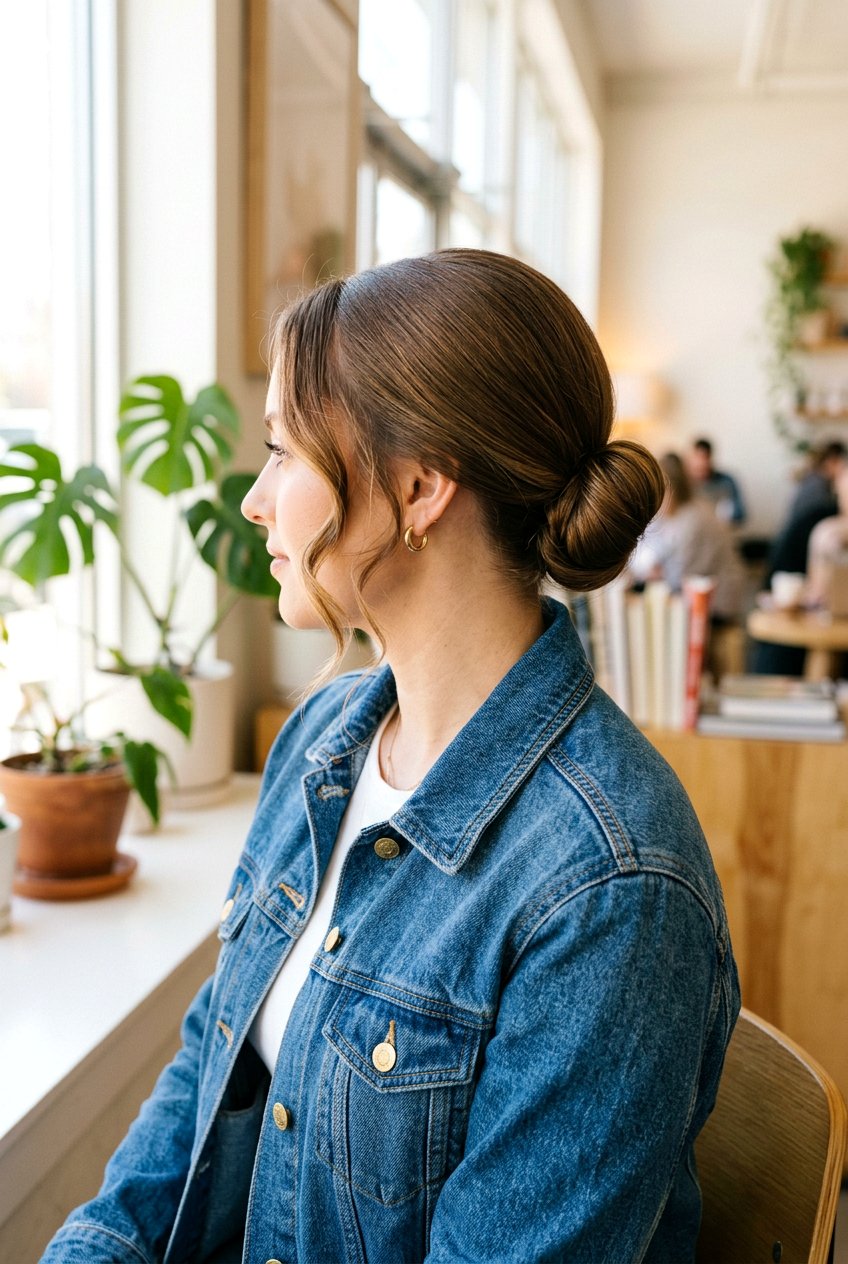 Low Sleek Bun - 20 school hairstyle for naturally curly hair - 20 school hairstyle for naturally curly hair