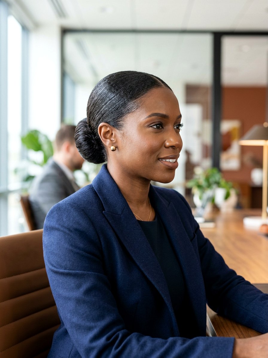 Low Sleek Bun - 20 office protective styles for black women - 20 office protective styles for black women