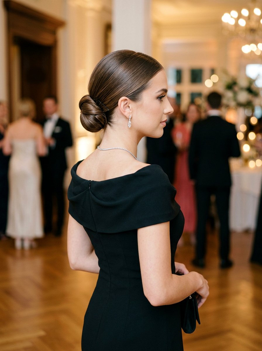 Low Sleek Bun Medium Hair - 20 school dance hairstyles for medium hair - 20 school dance hairstyles for medium hair