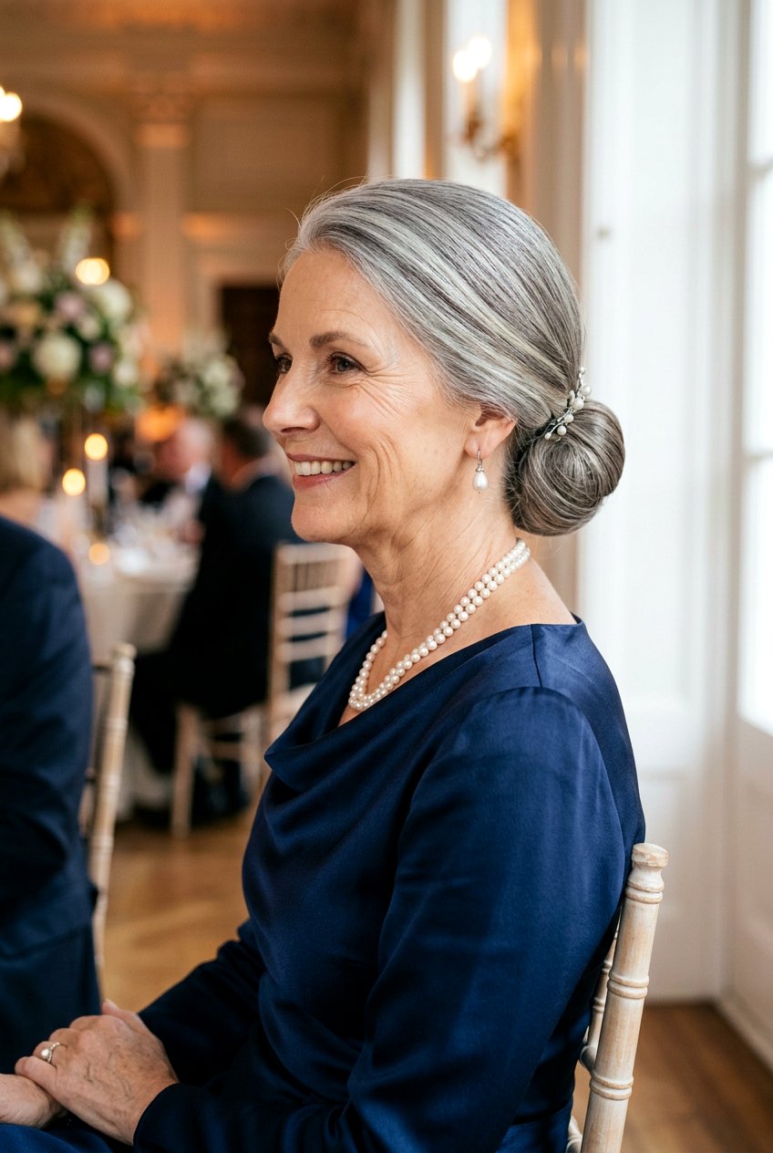 Low Sleek Chignon - 20 polished wedding bun for older women - 20 polished wedding bun for older women