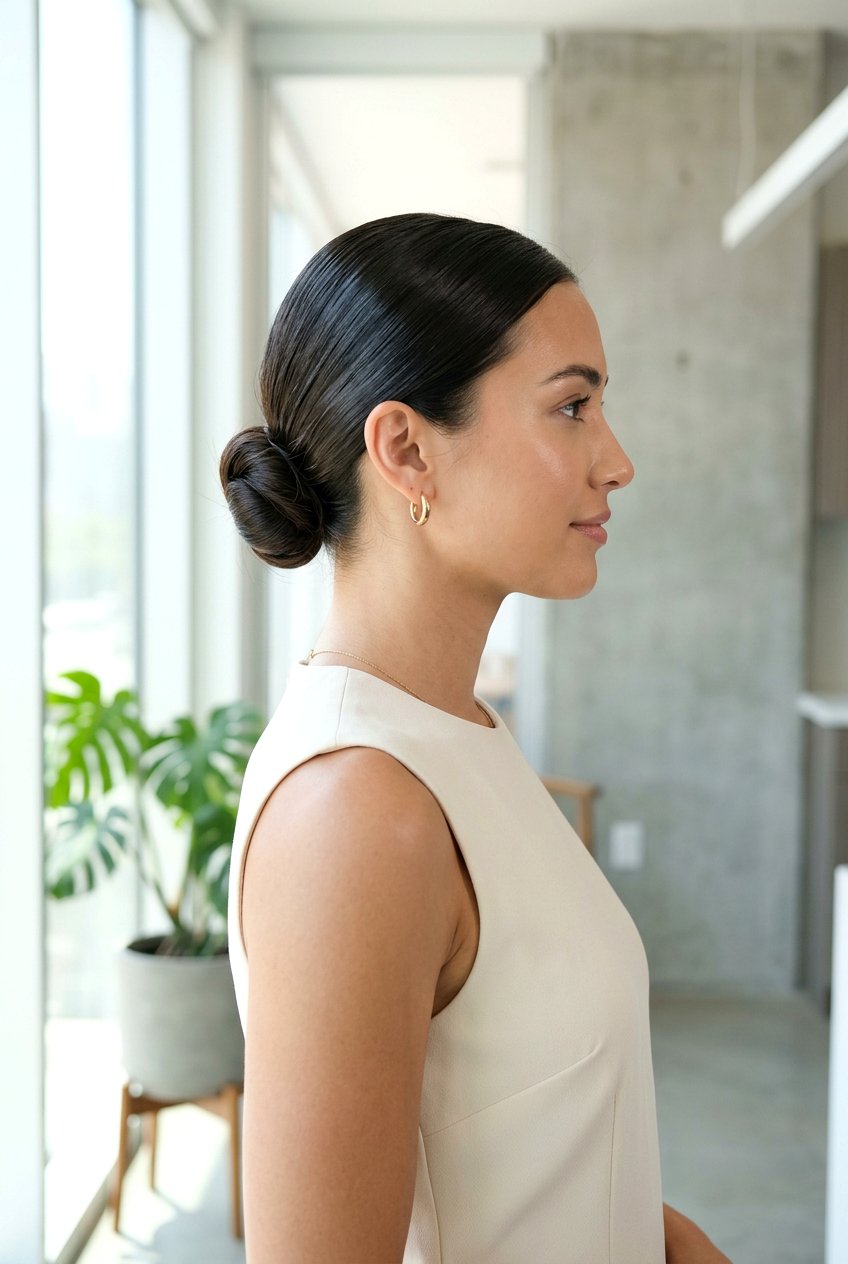 Low Sleek Chignon - 20 concert hairstyle for shoulder length hair - 20 concert hairstyle for shoulder length hair