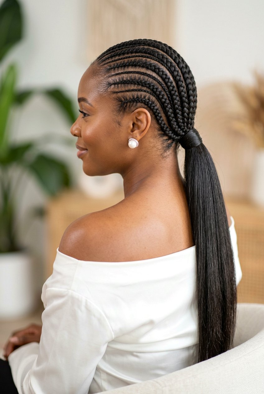 Low Sleek Cornrow Ponytail With Weave - 20 cornrows into ponytail with weave - 20 cornrows into ponytail with weave