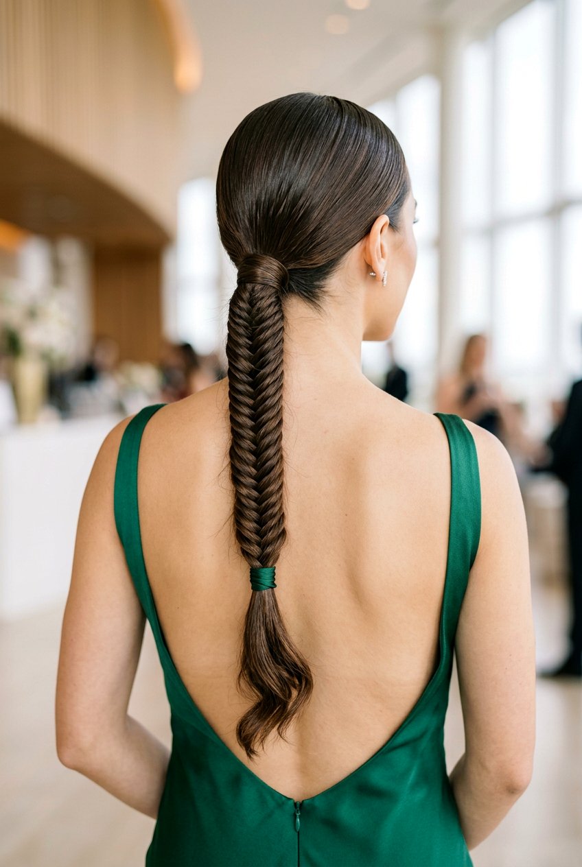 Low Sleek Fishtail Ponytail - 20 braided ponytail for wedding guest - 20 braided ponytail for wedding guest