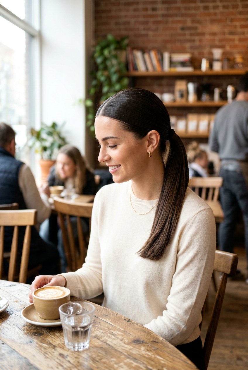 Low Sleek Ponytail For Coffee Date - 20 coffee date hairstyles - 20 coffee date hairstyles