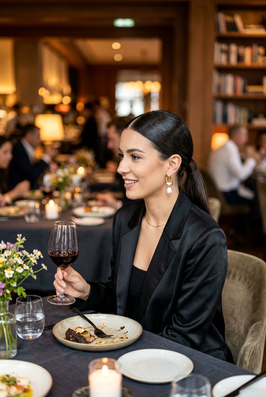 Low Sleek Ponytail For Dinner - 20 dinner date hairstyles - 20 dinner date hairstyles