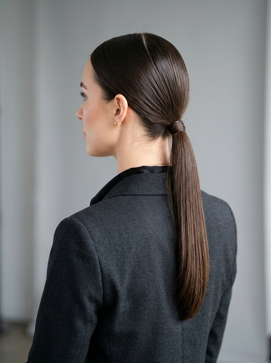 Low Sleek Ponytail For Photoshoot - 20 photo shoot ponytail hairstyle - 20 photo shoot ponytail hairstyle
