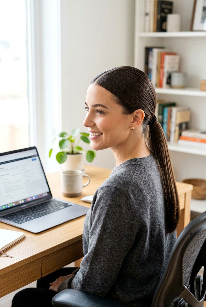 Low Sleek Ponytail For Work From Home - 20 tidy hairstyles for work from home - 20 tidy hairstyles for work from home